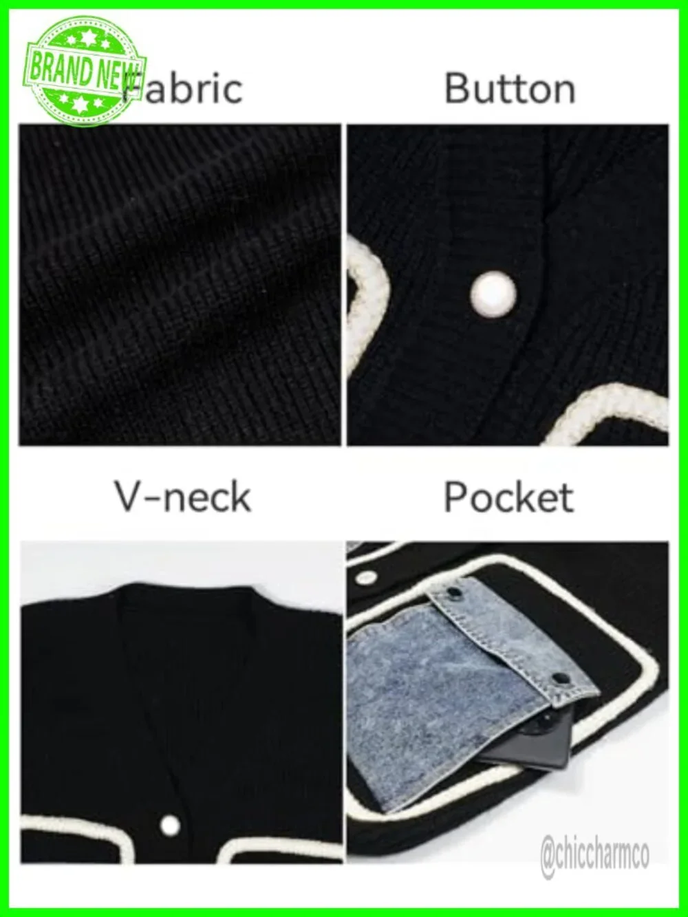 Women's Open Front Patchwork Cable Knit Cardigan Sweater with Denim Pockets